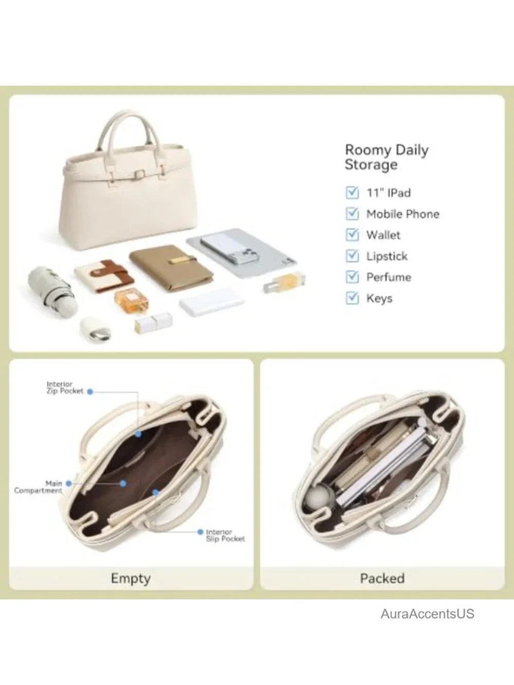 Structured Vegan Leather Satchel Bag for Women Work Tote Handbag with Removable